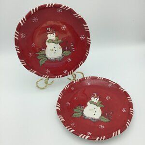 Set of 2 Tracy Porter JOLLY OL SNOWY Salad Plates Snowman Holly Christmas